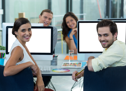 Team working on web design project